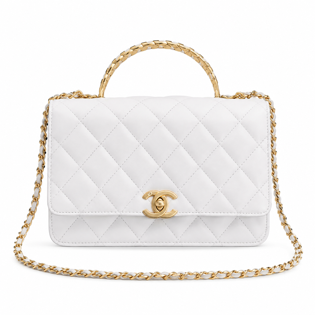 Chanel Ivory Quilted Top-Handle Chain Crossbody Bag