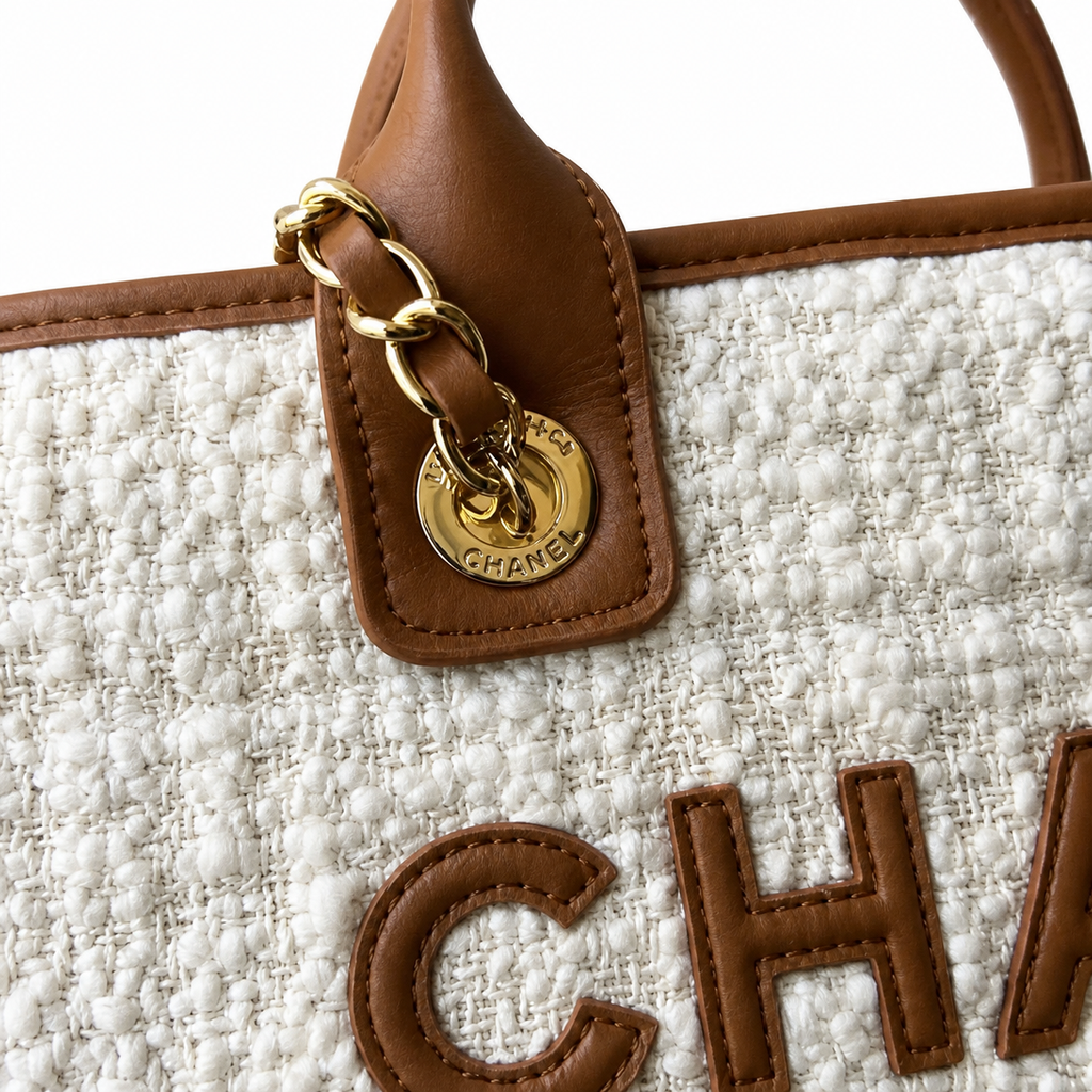 Chanel Deauville Tweed Tote 33cm Ivory Brown