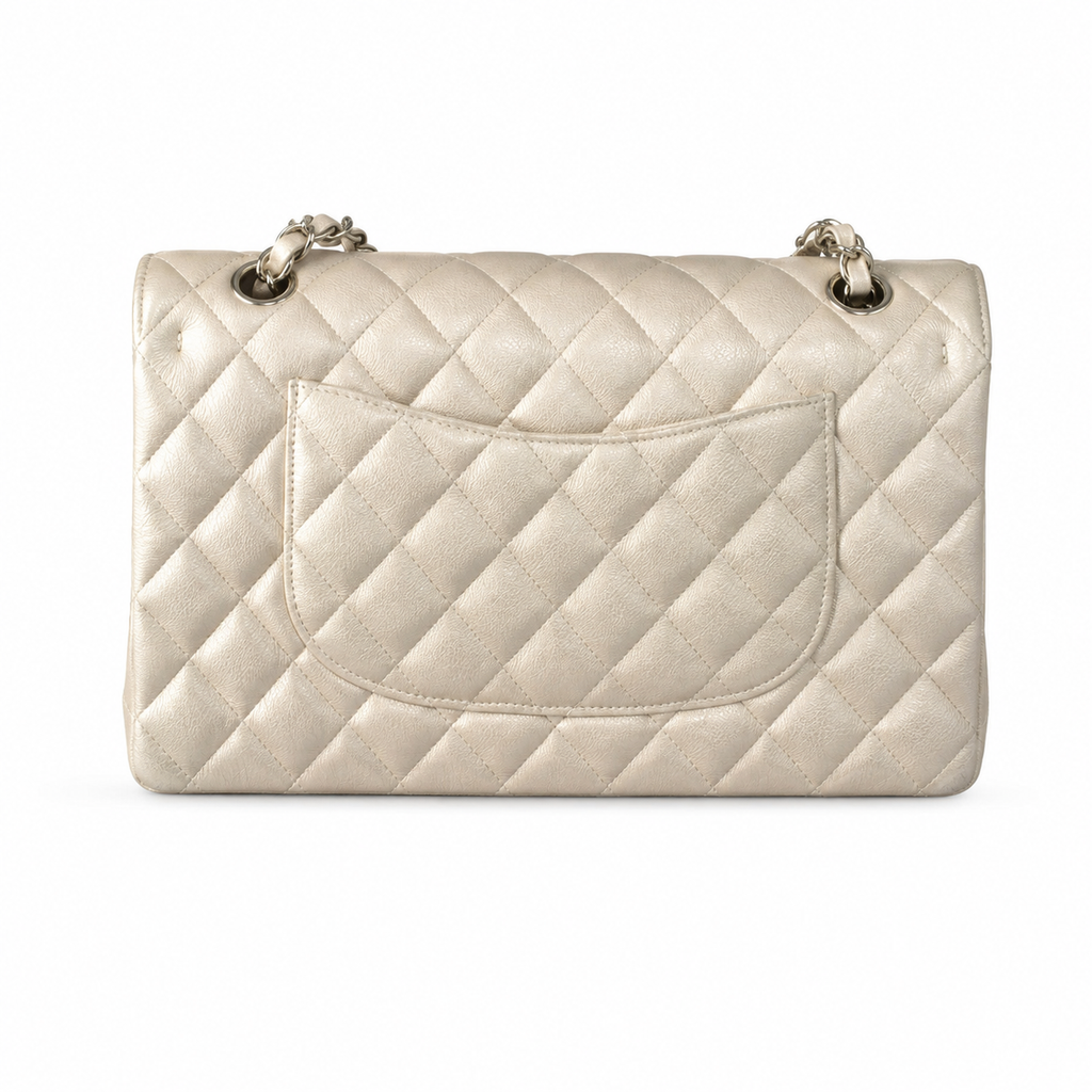 Chanel Classic Double Flap Bag Ivory Caviar Silver Hardware