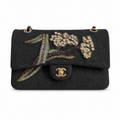 Chanel Dark Denim Medium Flap | Hand-Embroidered Crystal Flowers & Antique Gold CC — 25.5cm