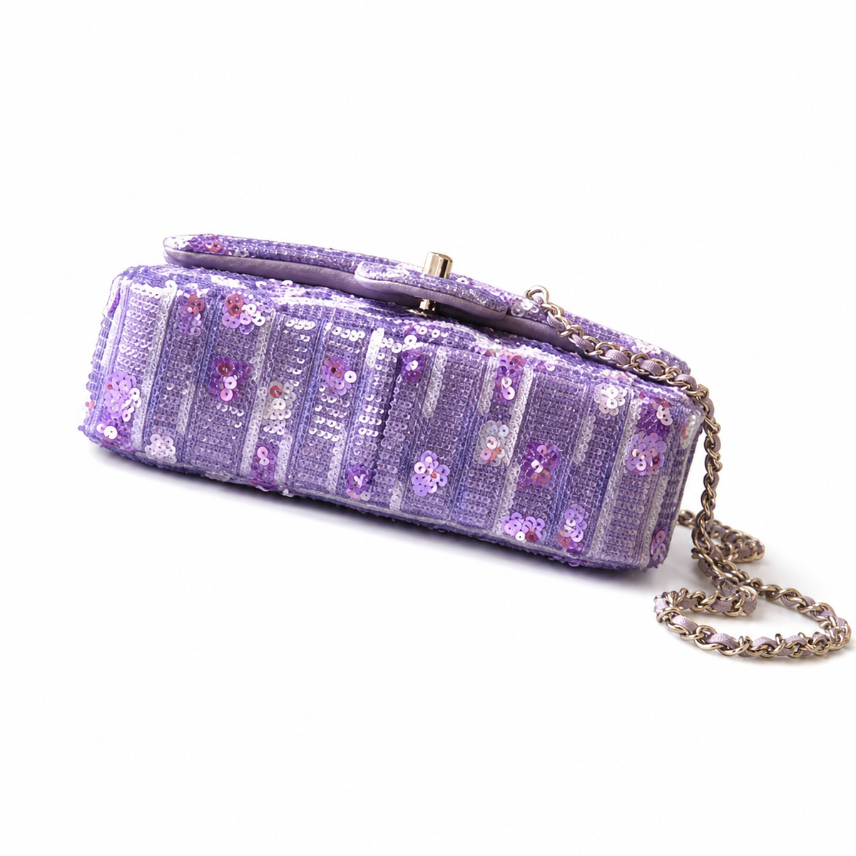 Chanel Sequin Single Flap Bag Lavender Silver Hardware