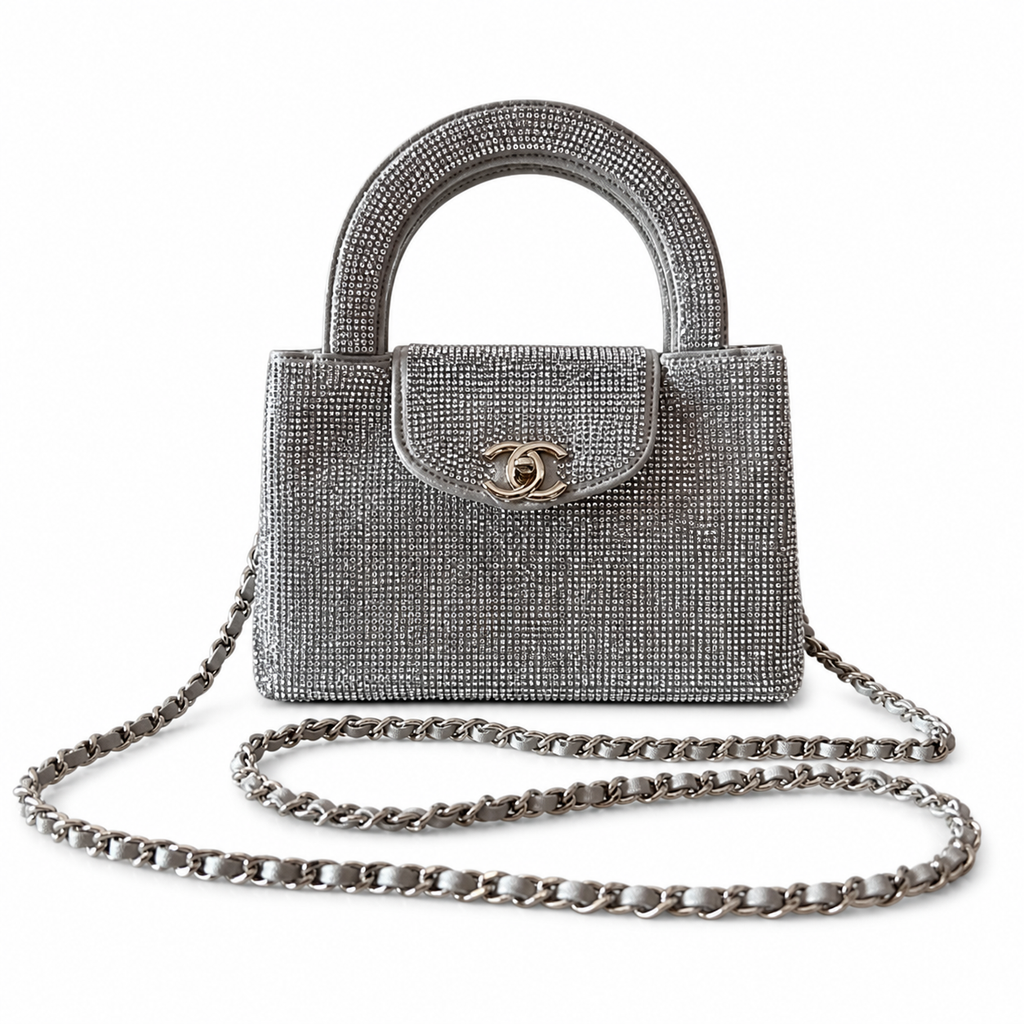 Chanel Silver Crystal Mini Shopping Bag