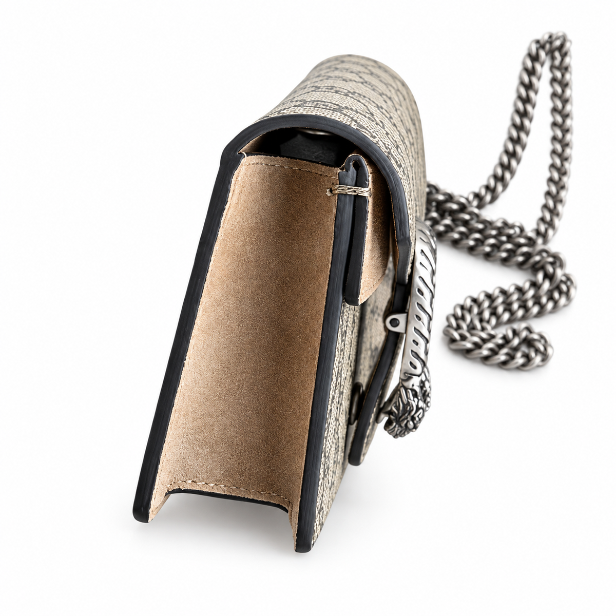 Gucci Dionysus Mini Bag in GG Supreme Canvas with Brown Suede Flap and Leather Interior