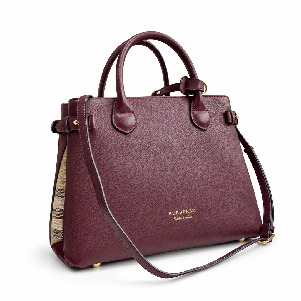 Burberry Burgundy Check Accent Top Handle Bag