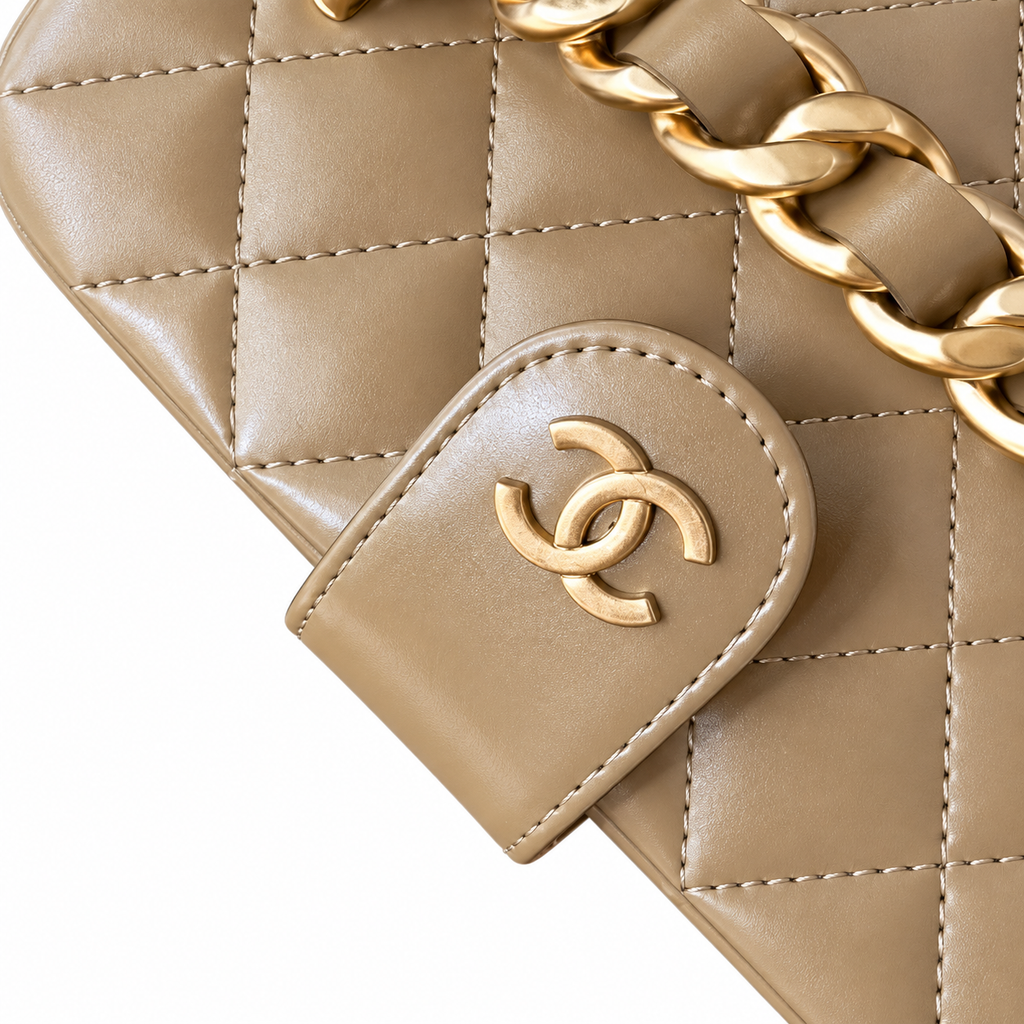 Chanel Taupe Lambskin Quilted Vanity Case