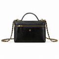 Chanel Black Iridescent Lizard-Embossed Vanity Case | Double Gold Chain — 18cm