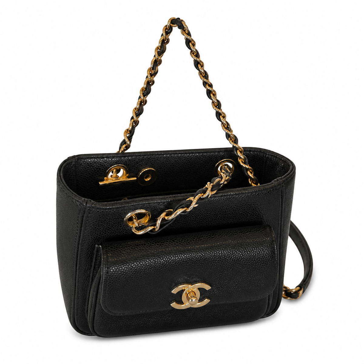 Chanel Caviar CC Tote with Front Flap Pocket
