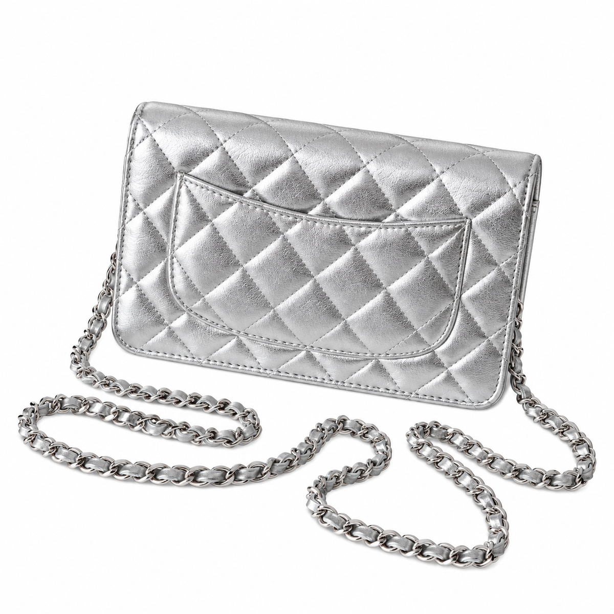 Chanel Classic WOC Silver Metallic Quilted Chain Bag