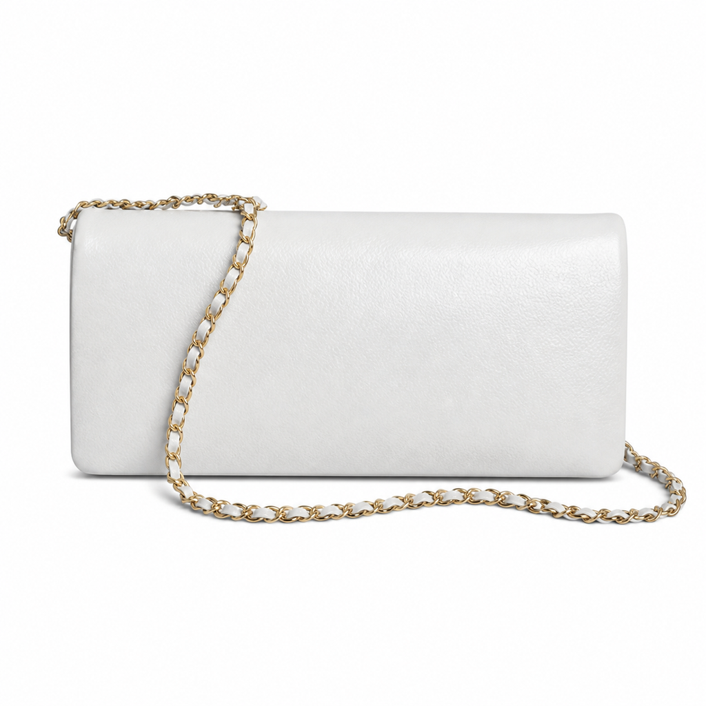 Chanel White Caviar Classic Flap Bag CC Charm