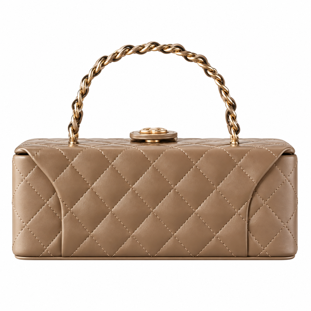 Chanel Taupe Lambskin Quilted Vanity Case