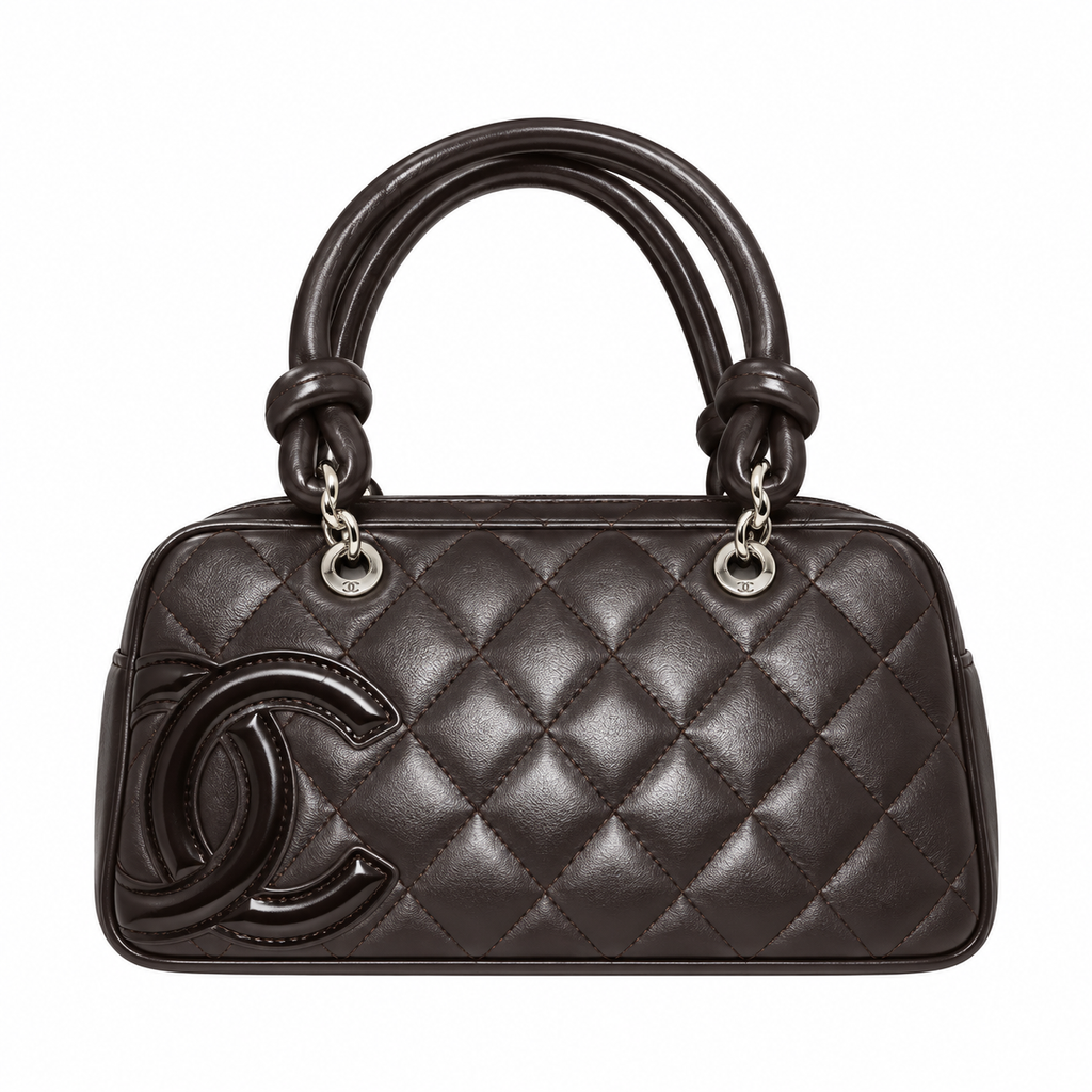 Chanel Cambon Dark Brown Quilted CC Bowler Bag Silver Hardware