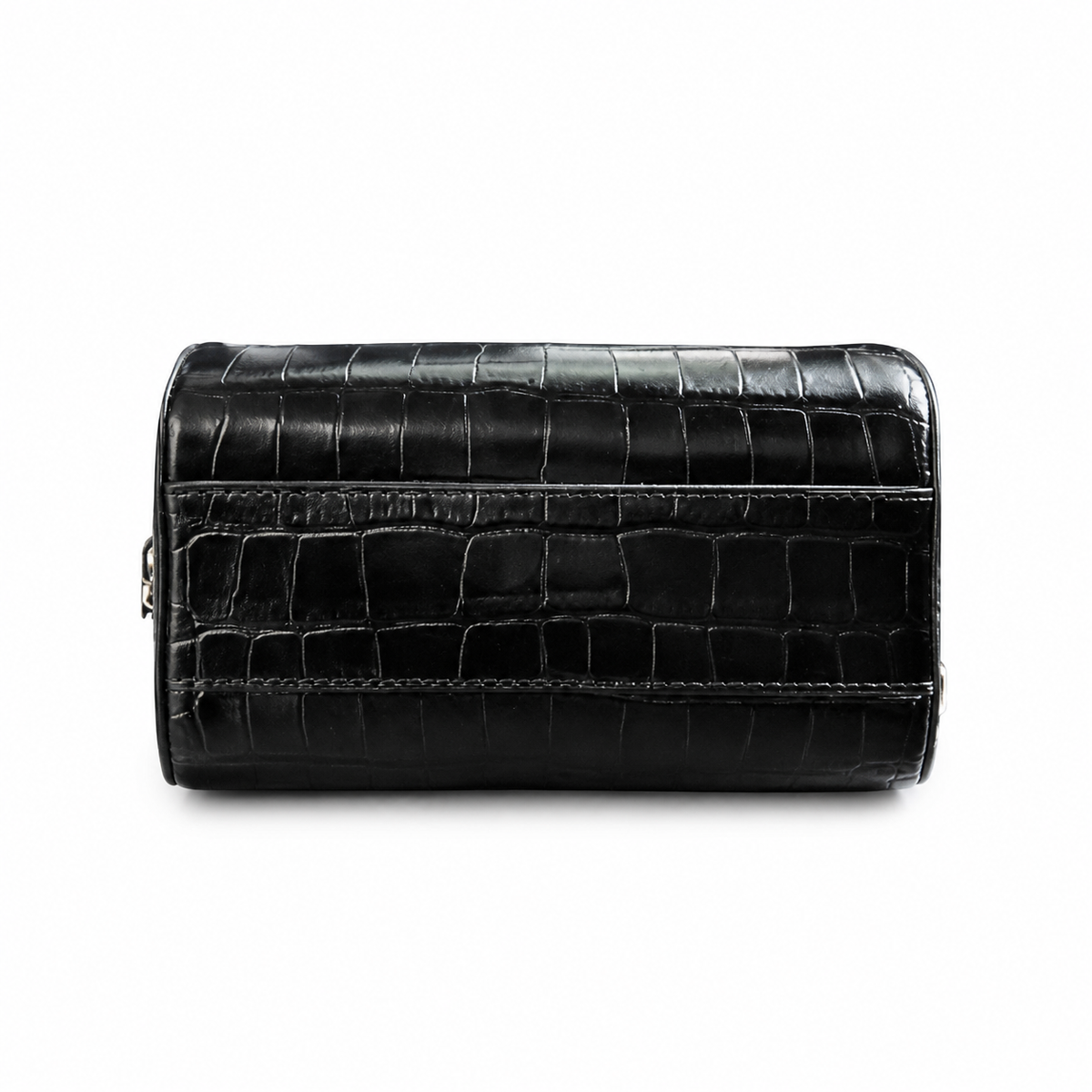 Chanel Deauville Croc-Embossed Black Zip Chain Bag