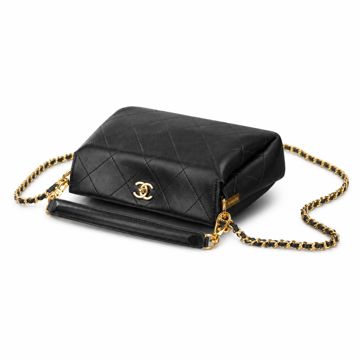 Chanel Black Quilted Lambskin Hobo Bag Gold CC Chain