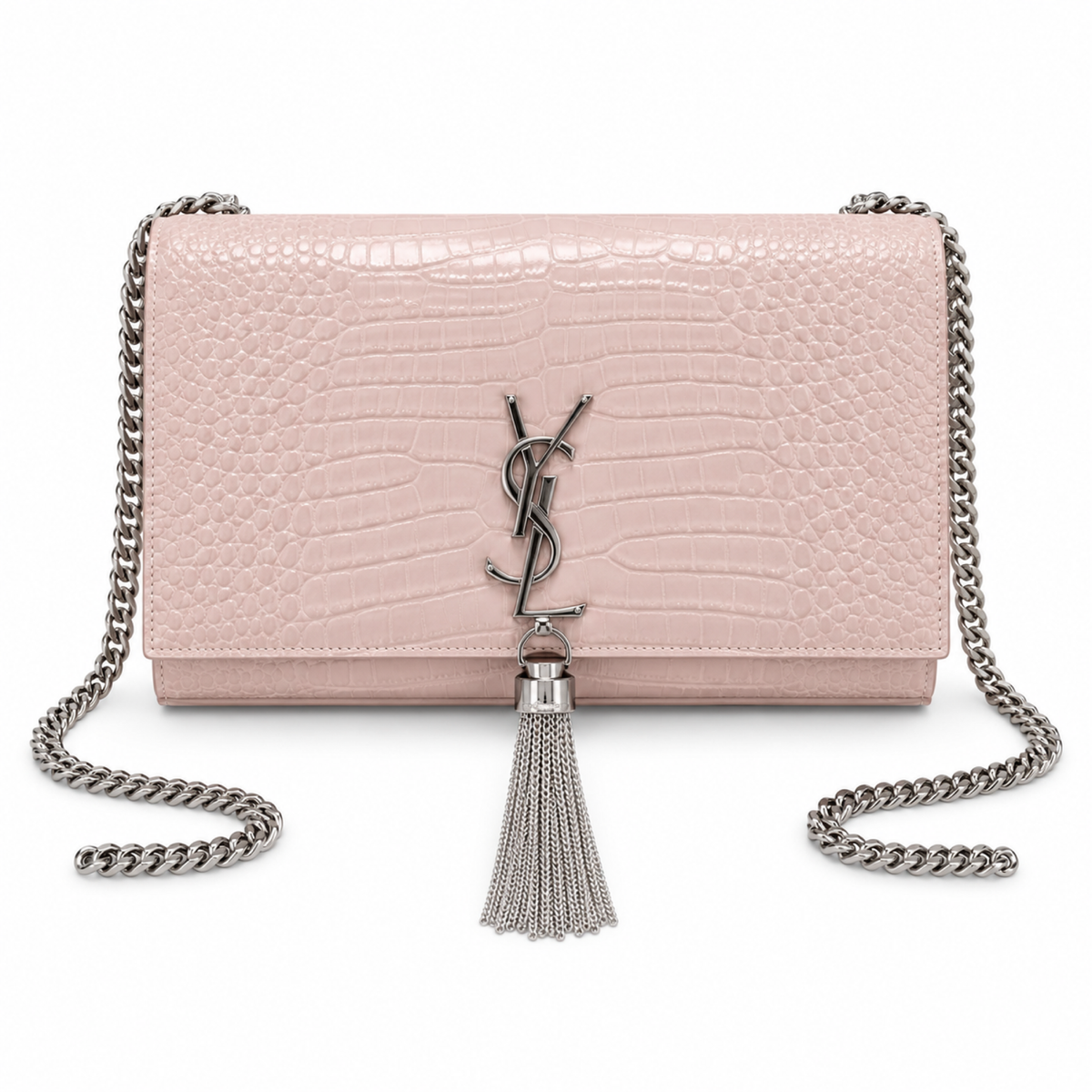 YSL Kate Tassel Chain Bag – Blush Croc-Embossed Leather