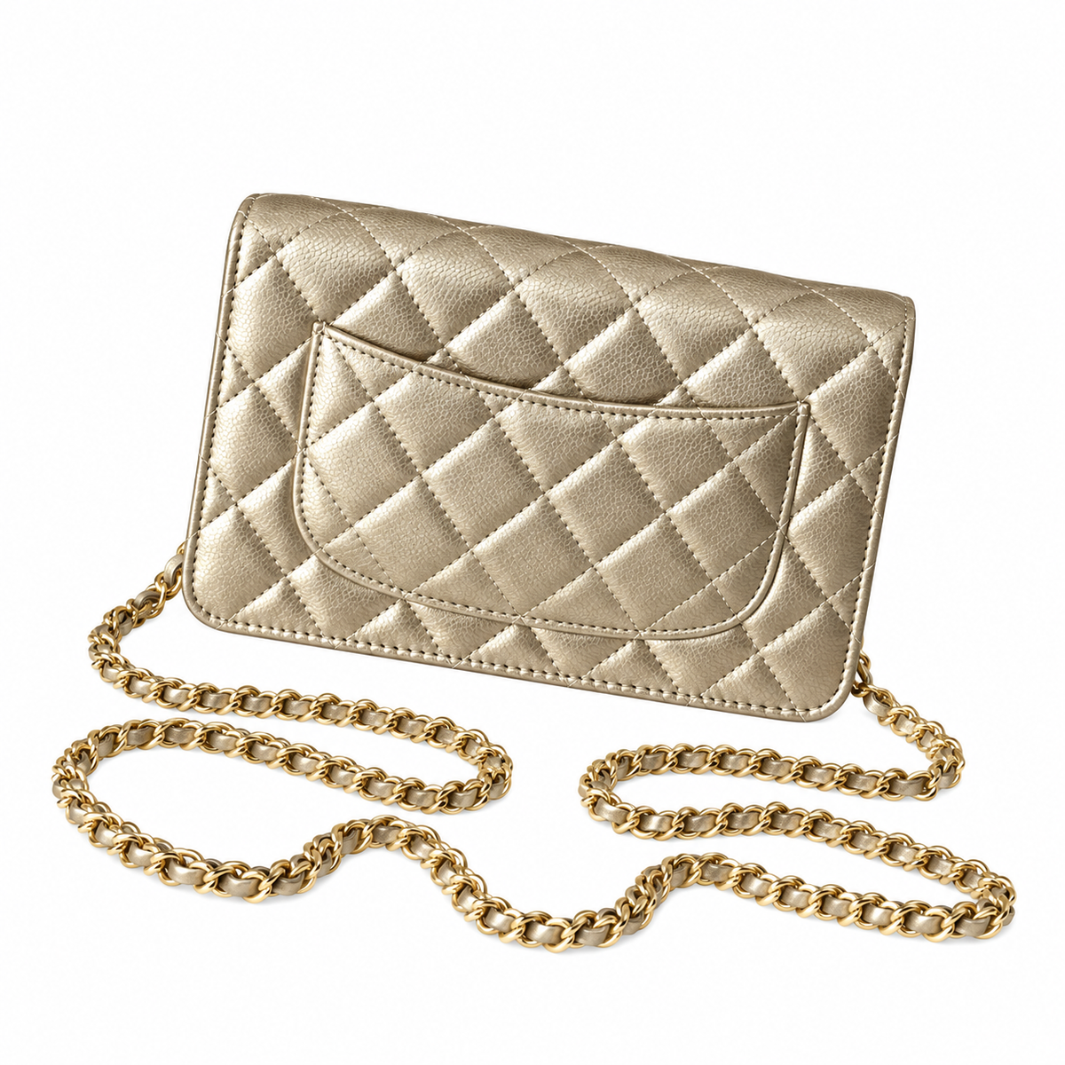 Chanel WOC Champagne Gold Quilted Lambskin Wallet on Chain