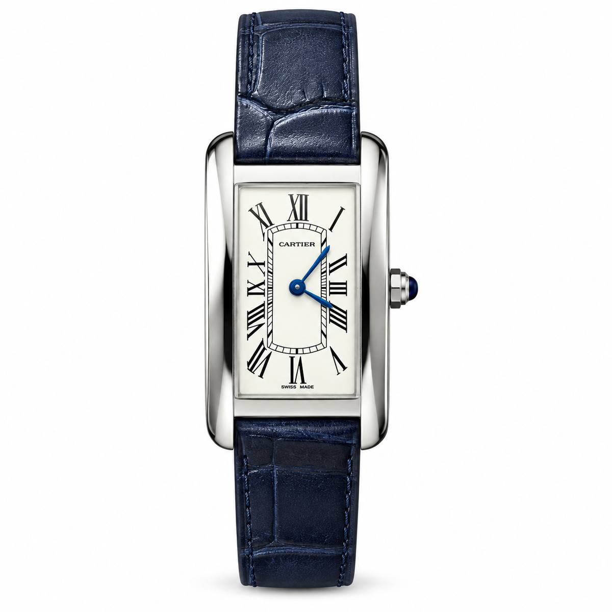 Cartier Tank Américaine Steel Silver Dial Blue Strap Watch – KDY