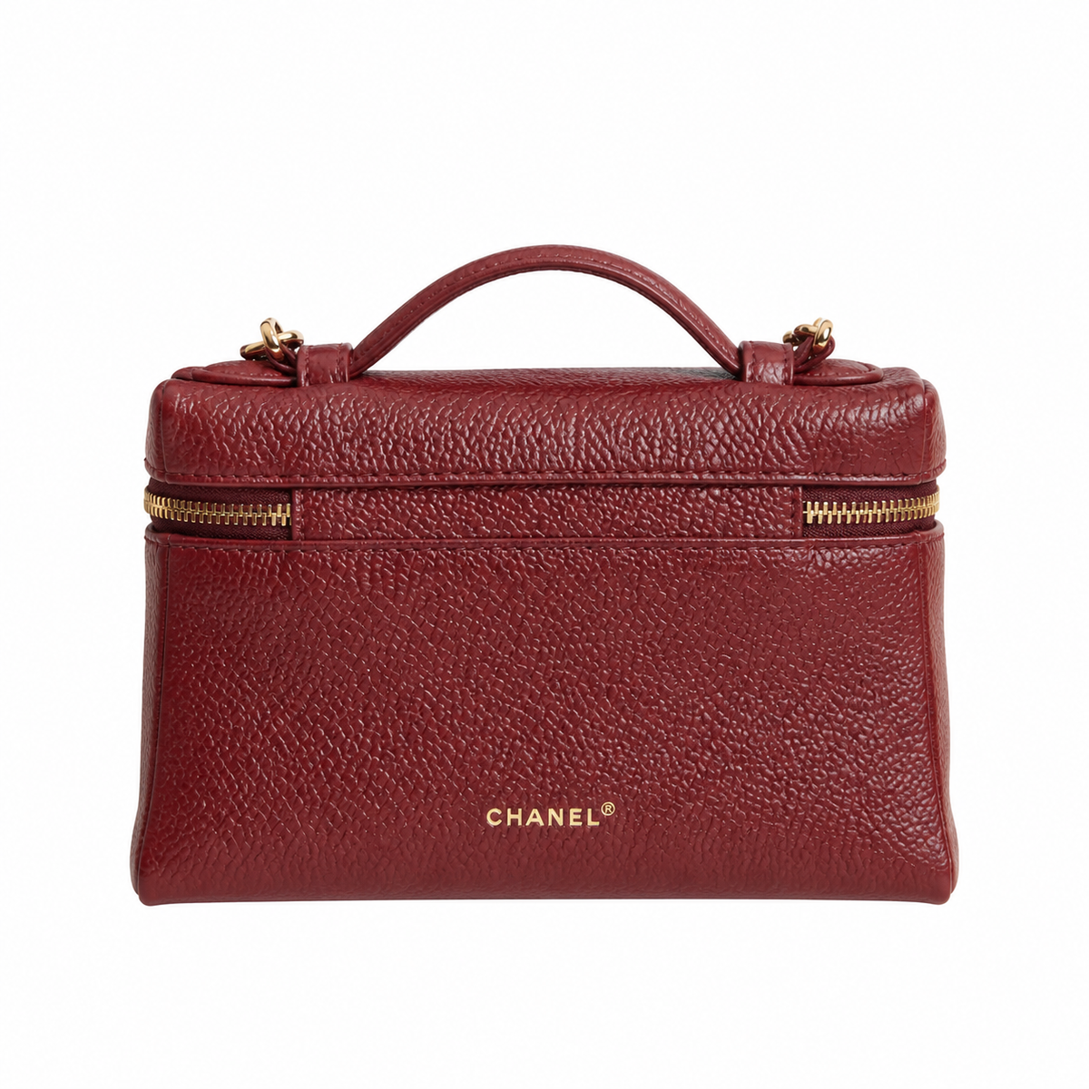 Chanel Burgundy Caviar Vanity Case Gold CC Top Handle Chain