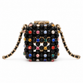 Chanel Black Pearl Multicolor Crystal Minaudière Gold CC Evening Bag