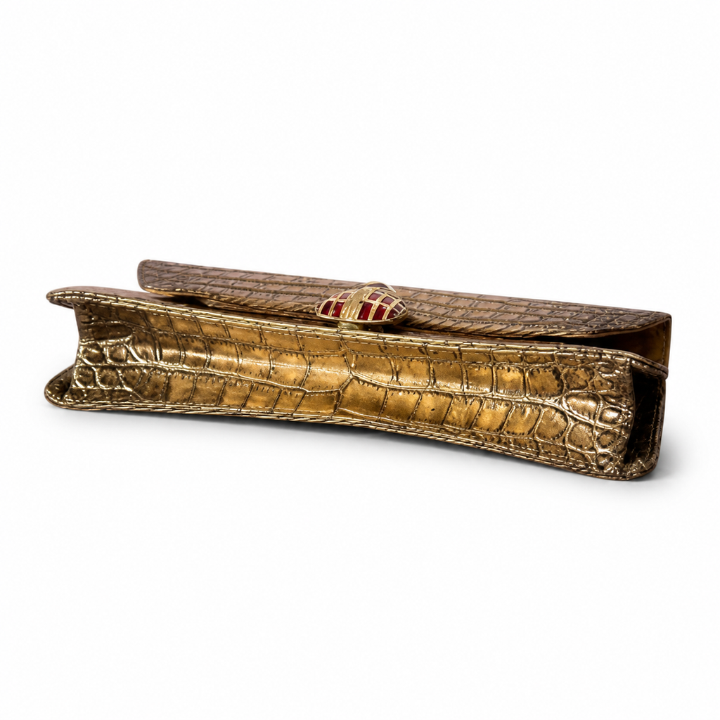 Chanel Metallic Gold Croc Jewel Clasp Clutch