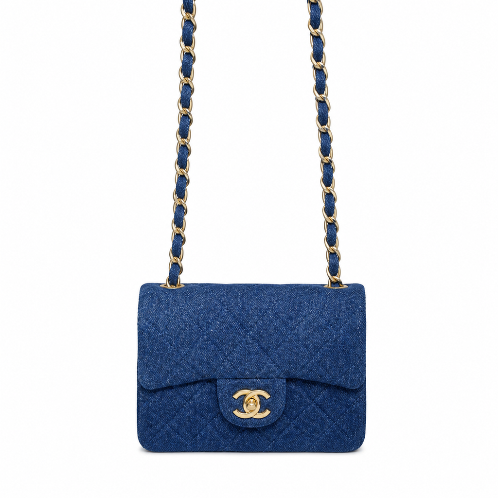 Chanel Denim Quilted Mini Classic Flap Bag 17.5cm