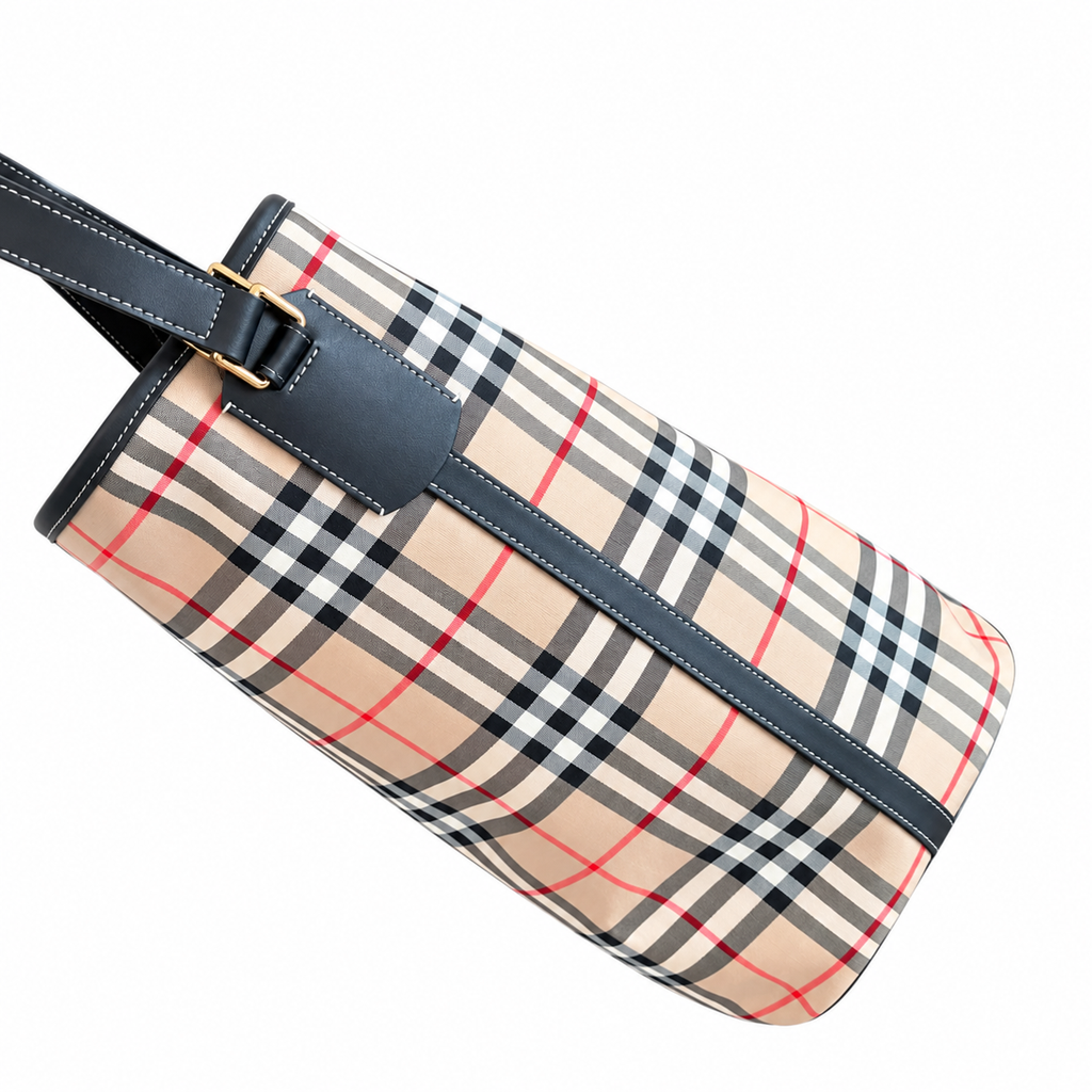 Burberry Heritage Check Bucket Bag with Black Trim