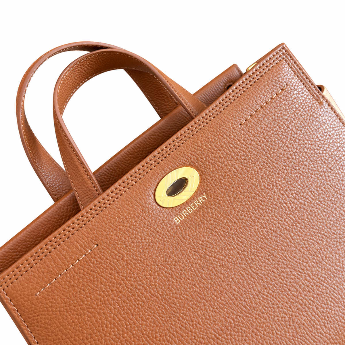 Burberry Cognac Check-Panel Top Handle Bag