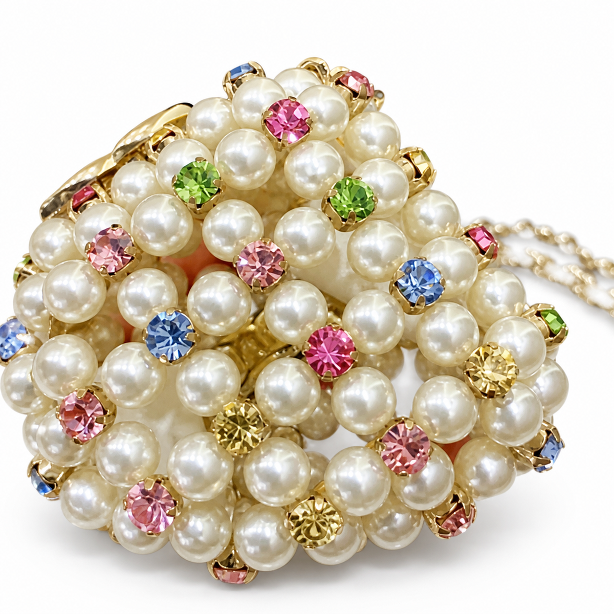 Chanel Pearl Multicolor Crystal Minaudière Gold CC Evening Bag