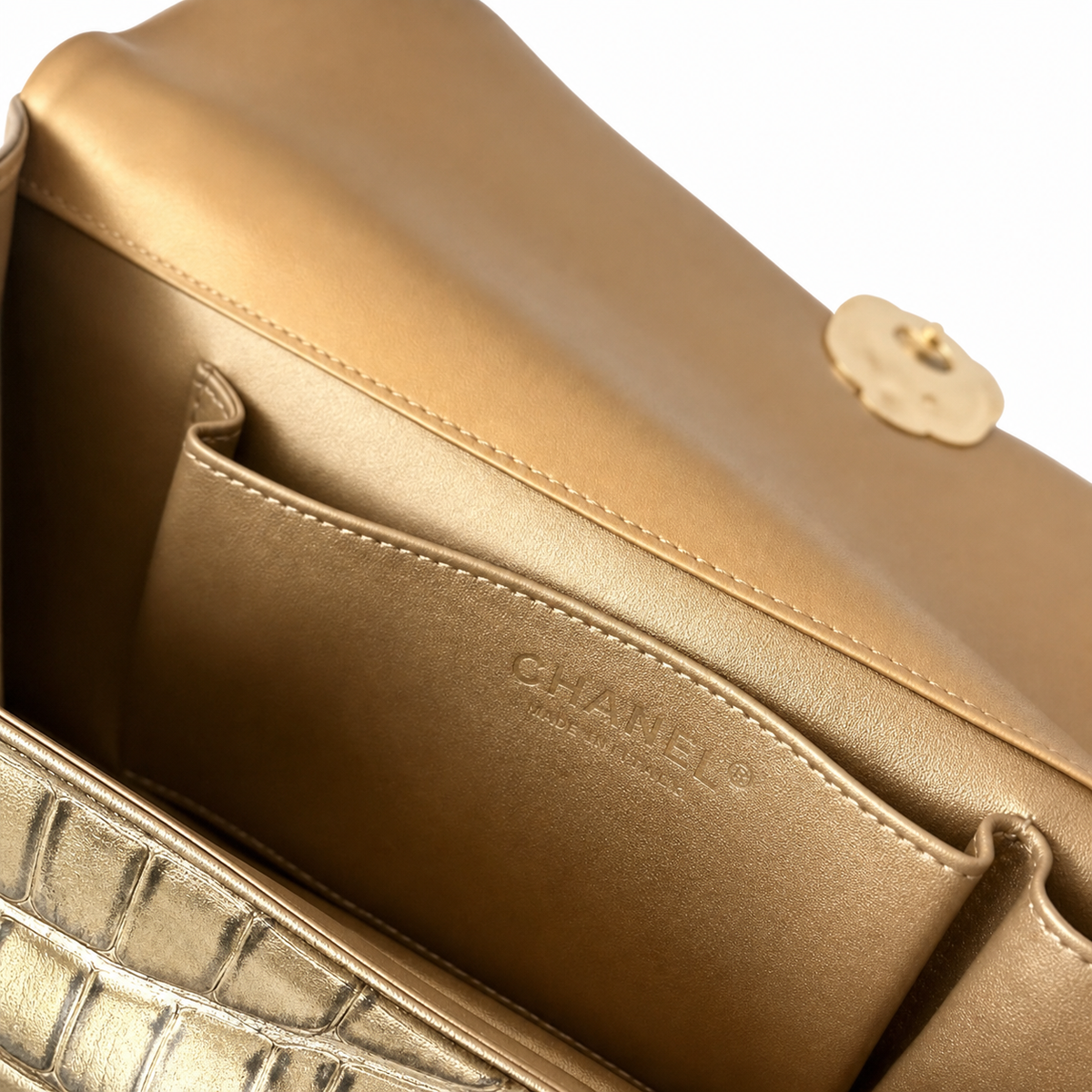 Chanel Metallic Gold Croc Jewel Clasp Clutch