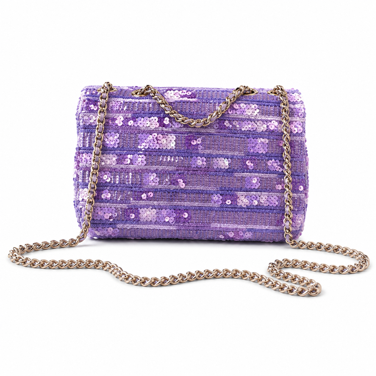 Chanel Sequin Single Flap Bag Lavender Silver Hardware