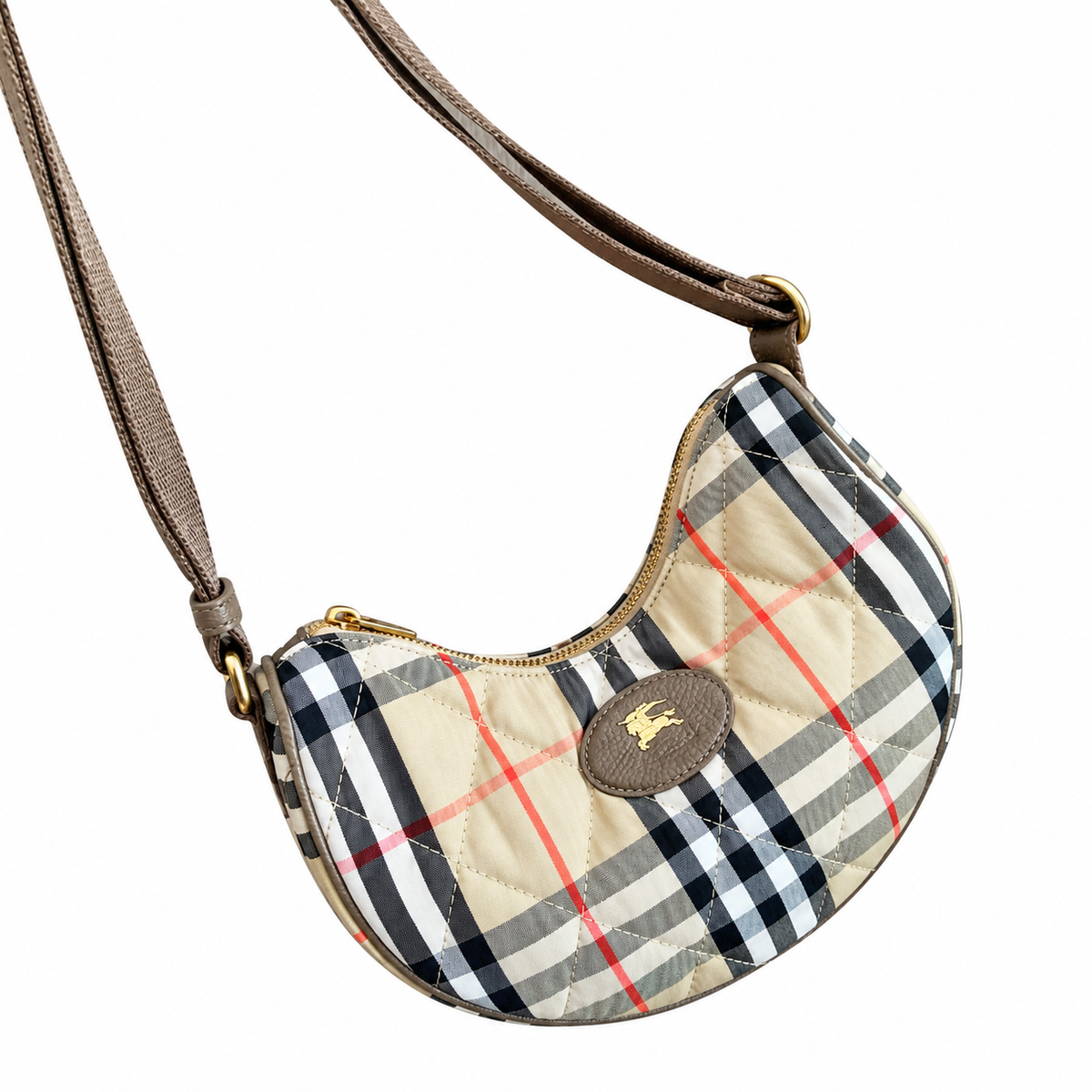 Burberry Heritage Check Crescent Shoulder Bag