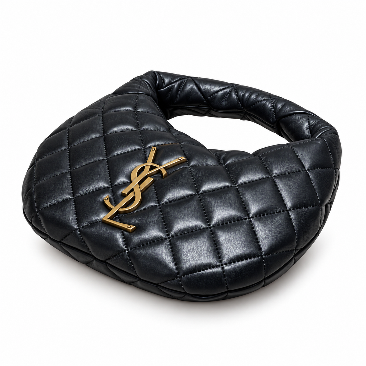 YSL Saint Laurent Quilted Leather Hobo Bag Black