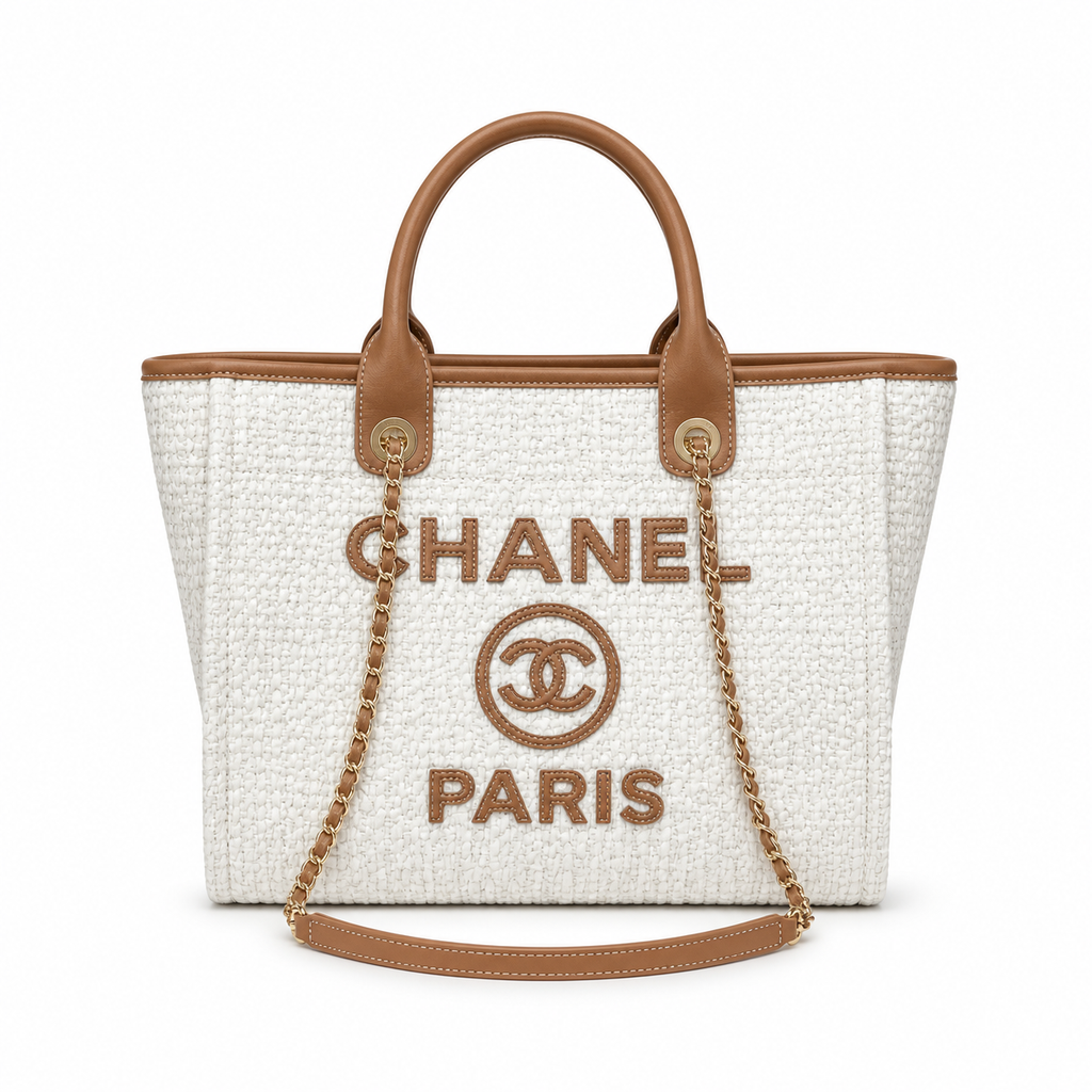Chanel Deauville Tweed Tote 33cm Ivory Brown