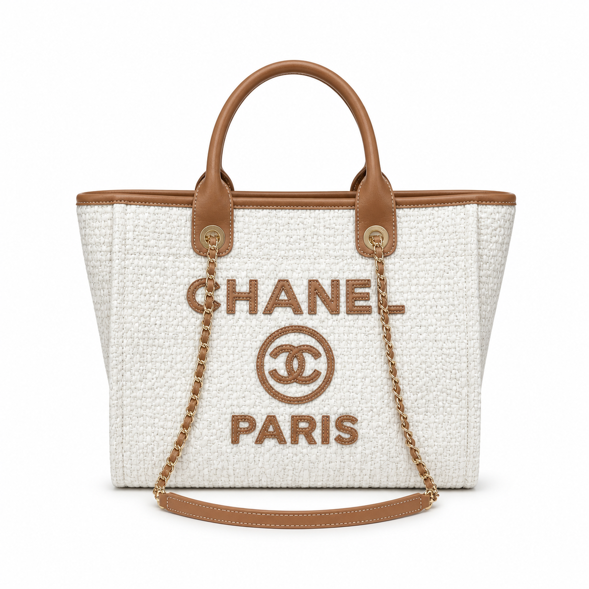 Chanel Deauville Tweed Tote 33cm Ivory Brown