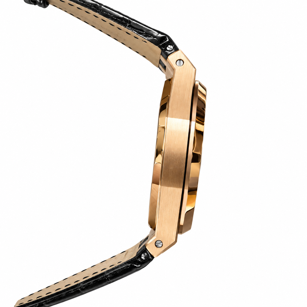 Audemars Piguet Royal Oak Automatic Date Rose Gold Black Leather
