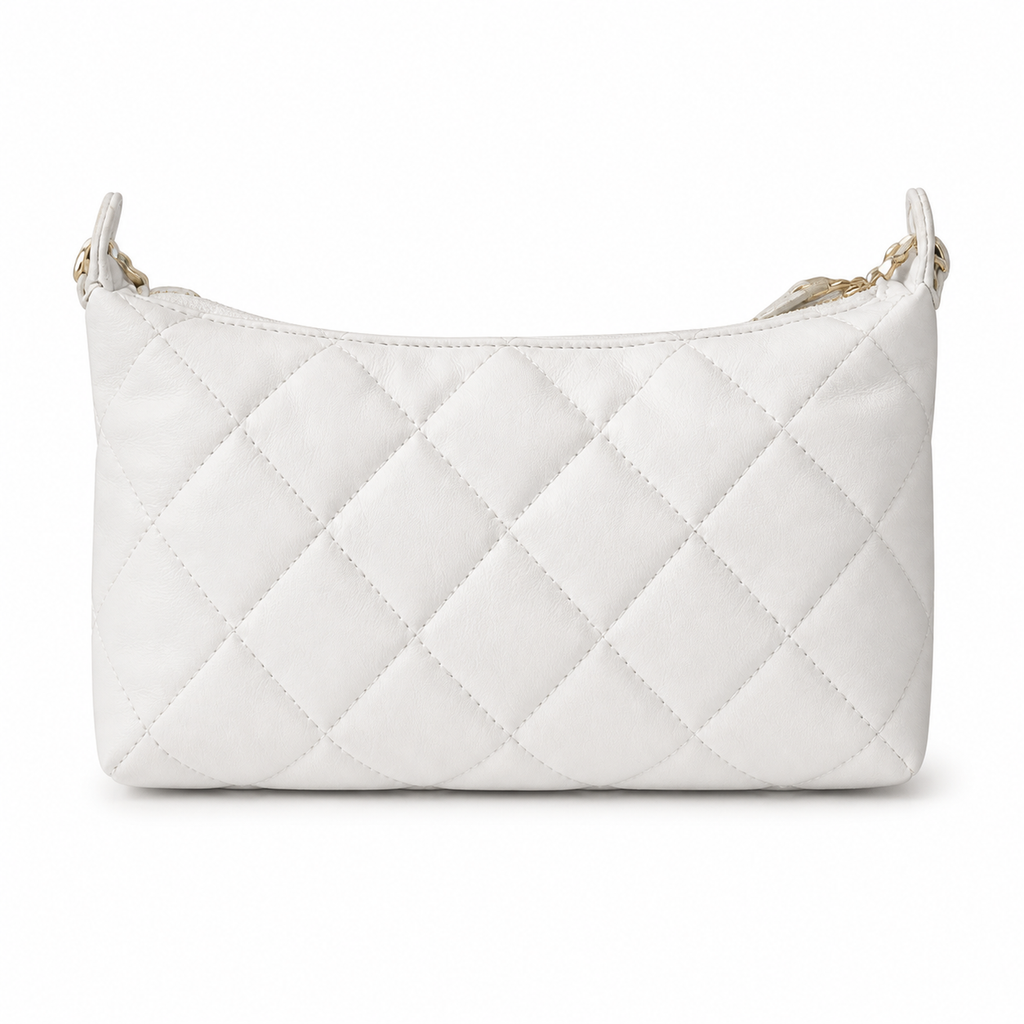 Chanel White Lambskin CC Hobo Bag Quilted Chain