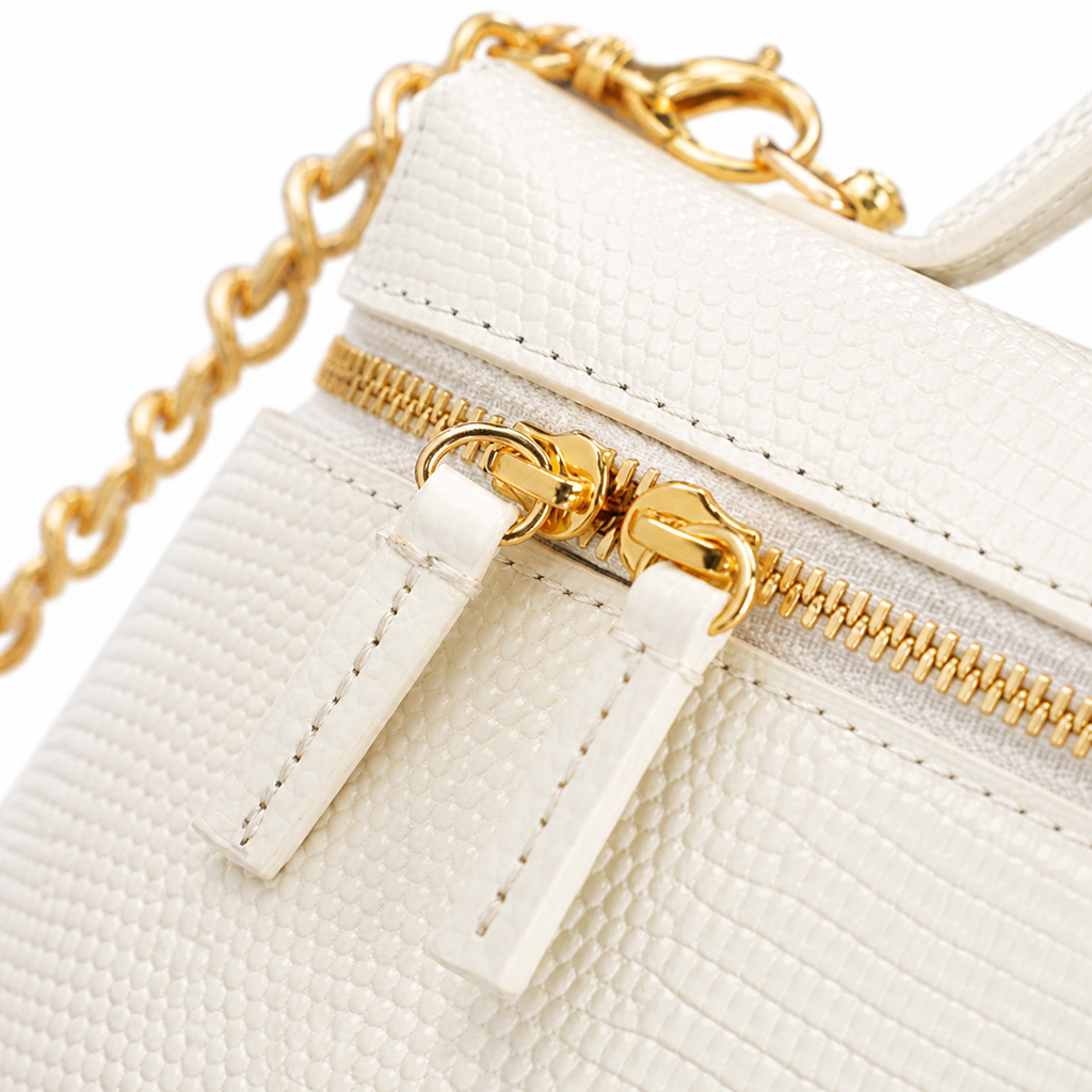 Chanel Vanity Case White Croc-Embossed Gold Hardware 18cm