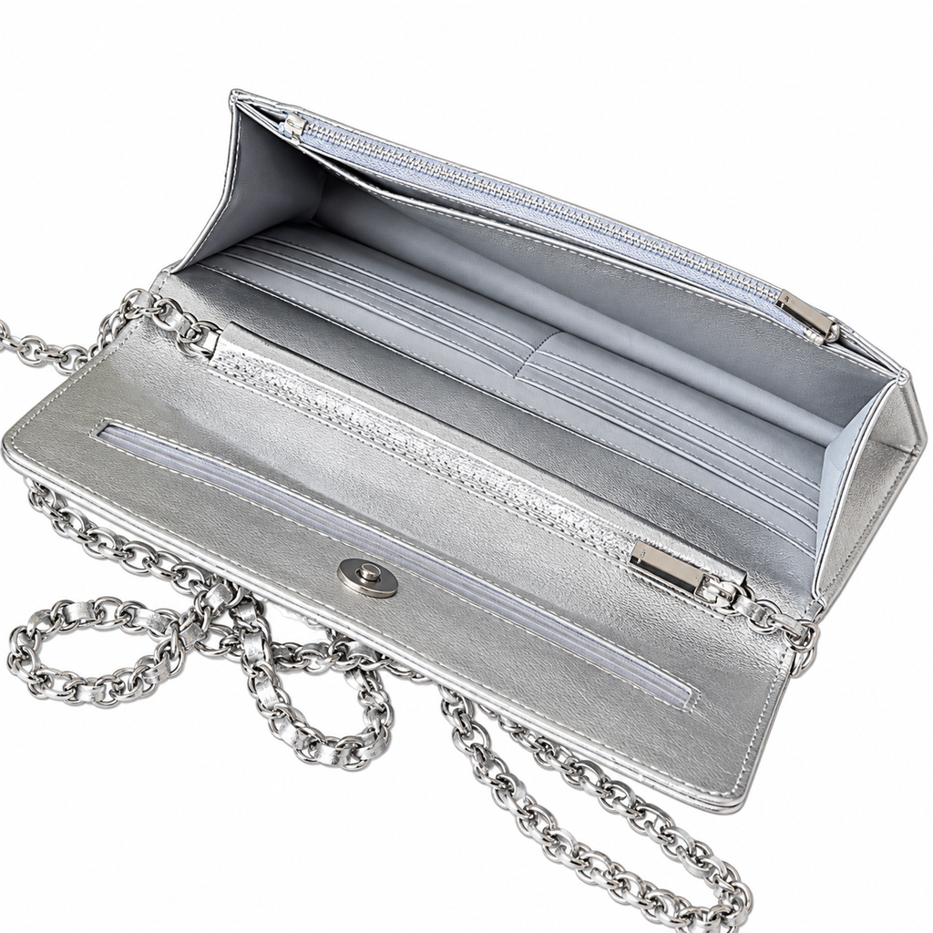 Chanel Classic WOC Silver Metallic Quilted Chain Bag