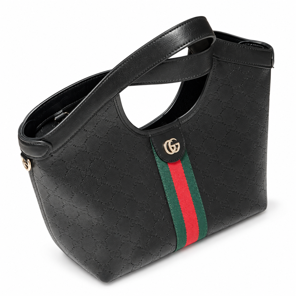 Gucci Ophidia Black GG Web Stripe Round Handle Tote