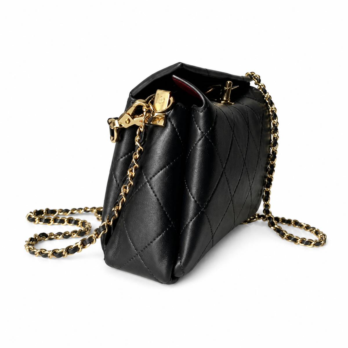 Chanel Black Quilted Lambskin Camellia Clasp Top Handle Bag
