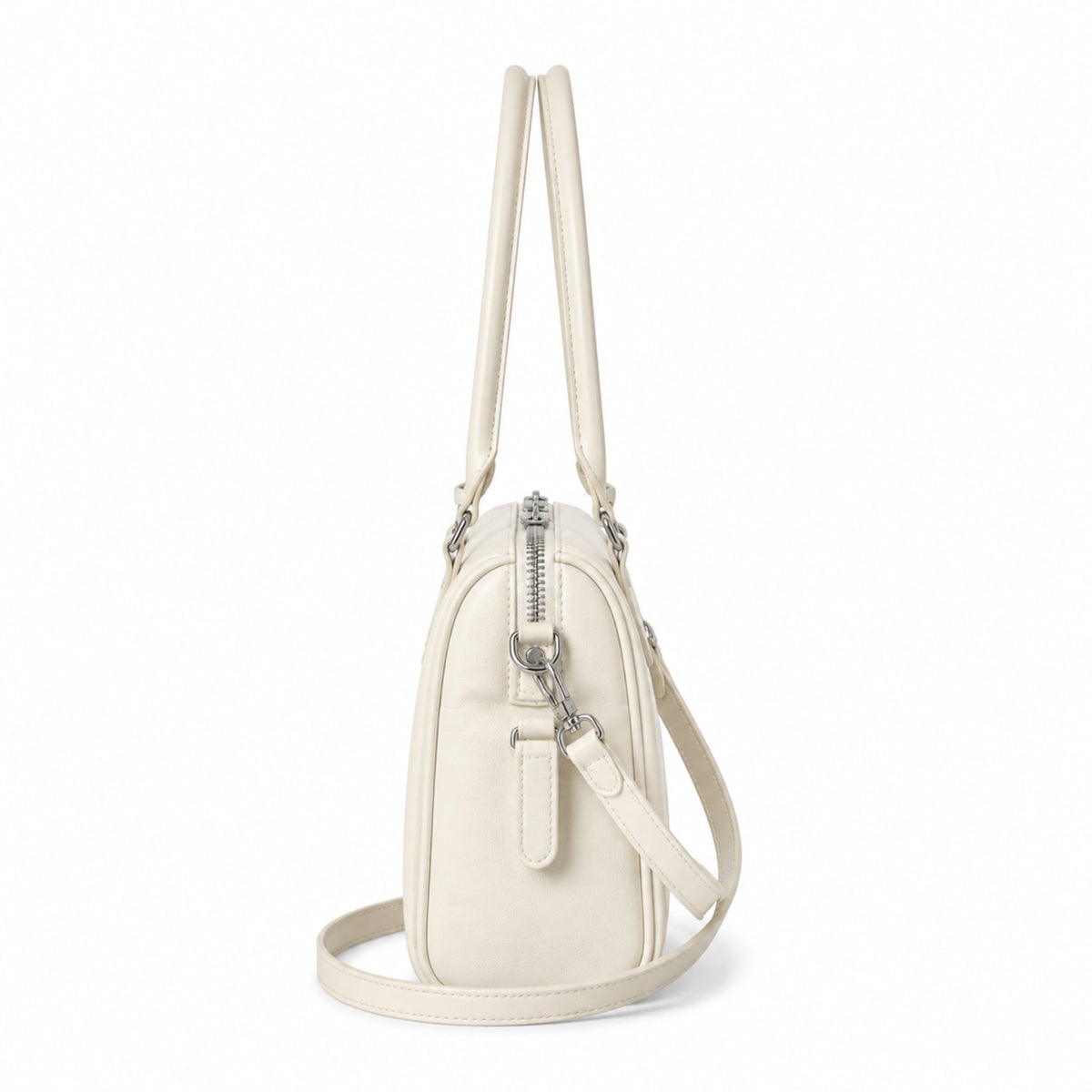 Louis Vuitton Mini Boston — Blanc Ivoire Smooth Calfskin, Dual Top Handles, Detachable Strap & Monogram Tag