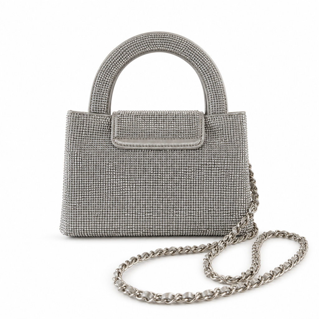 Chanel Silver Crystal Mini Shopping Bag