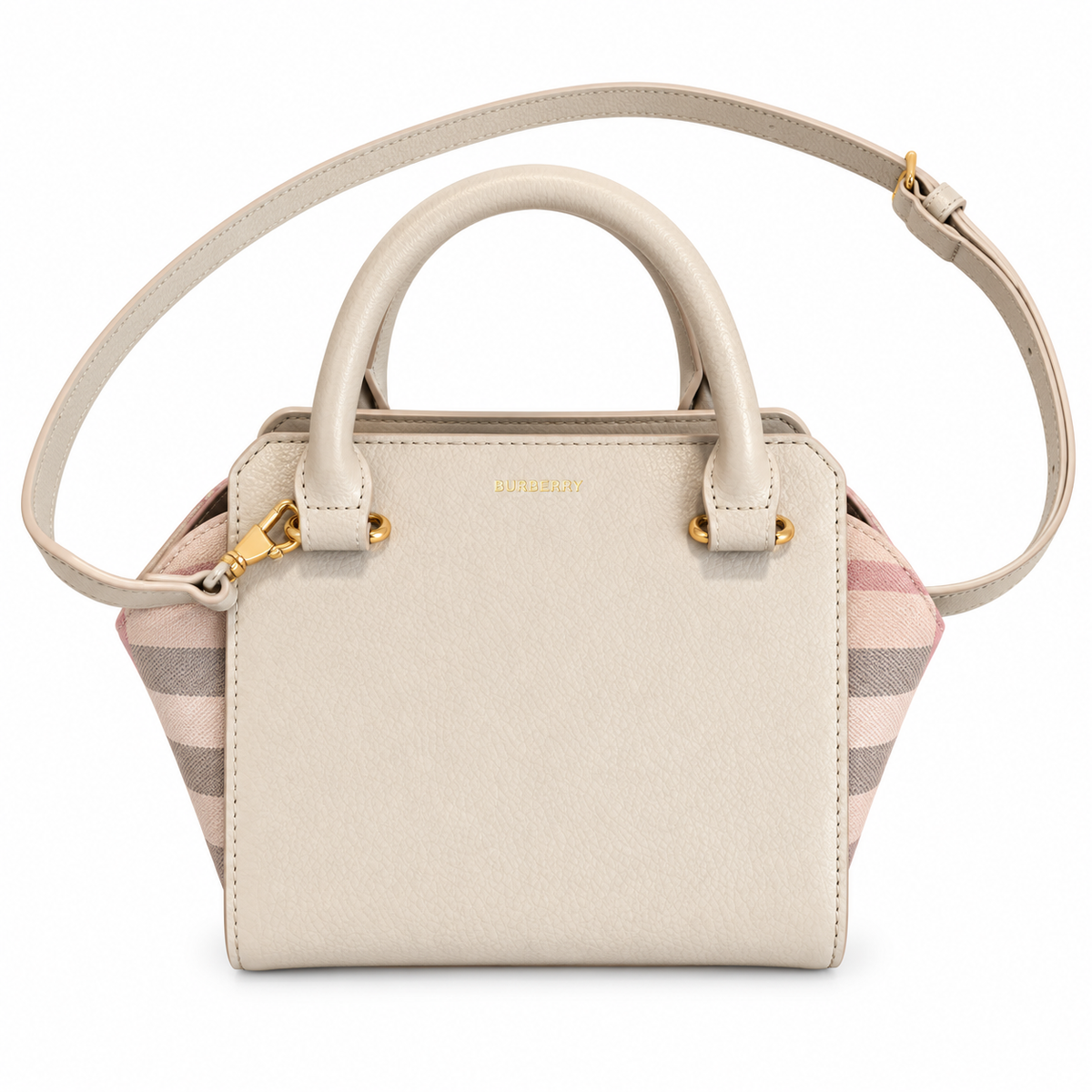 Burberry Cream Check-Panel Top Handle Crossbody