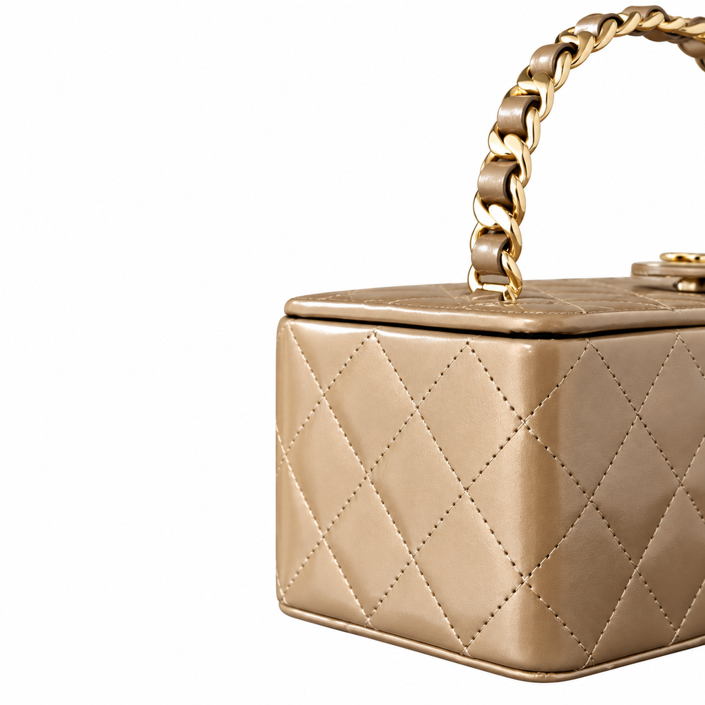 Chanel Taupe Lambskin Quilted Vanity Case