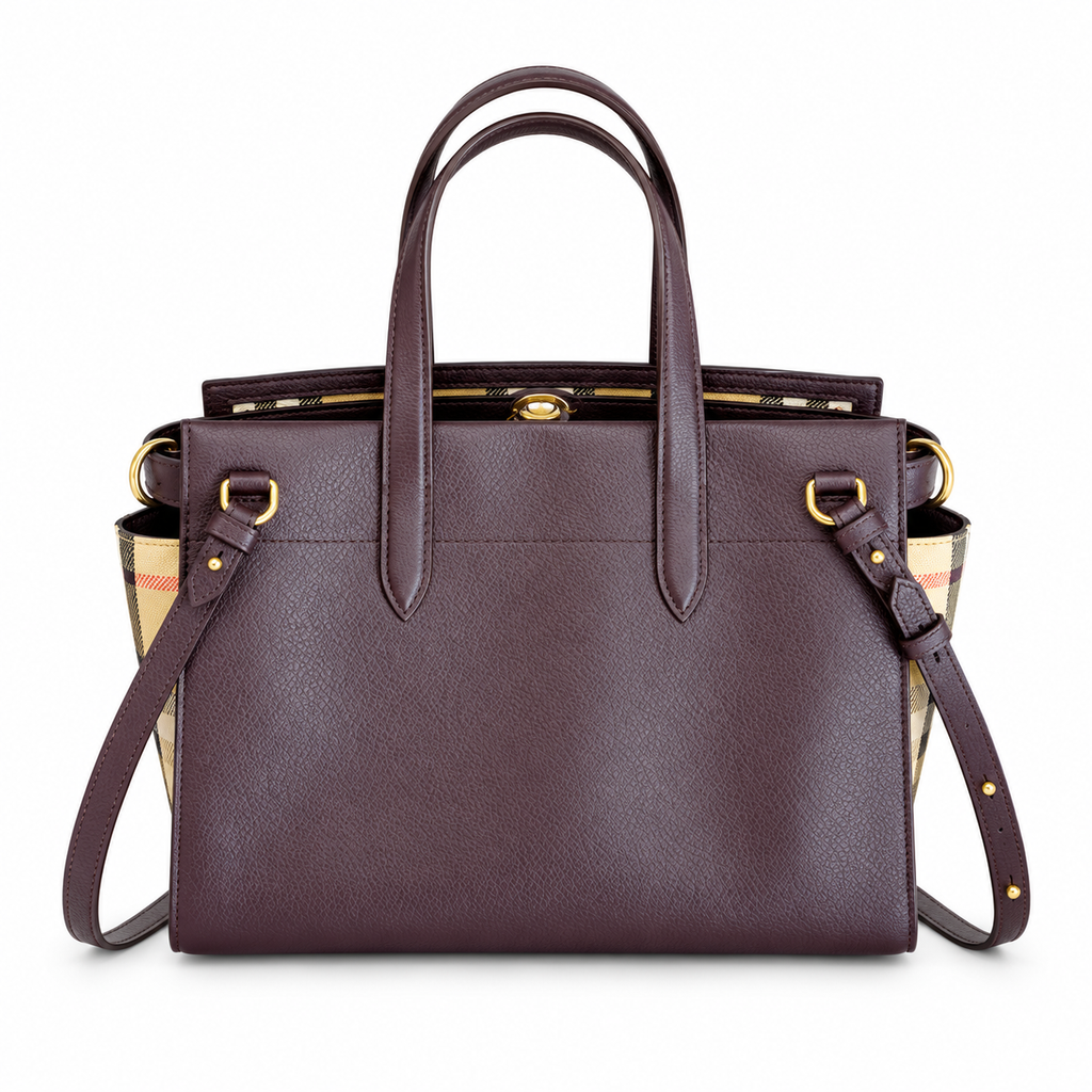 Burberry Check-Panel Dark Brown Top Handle Bag