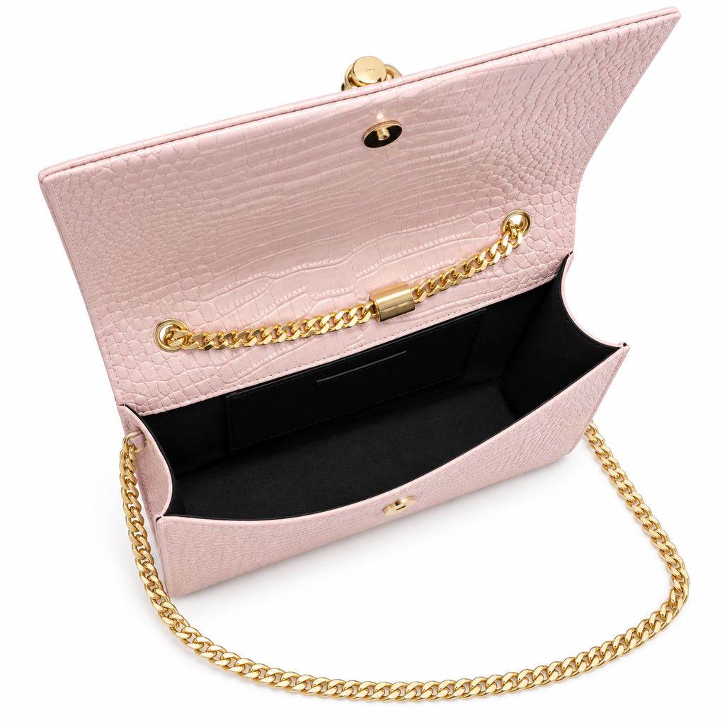 Saint Laurent YSL Kate Tassel Bag – Pink Croc Gold