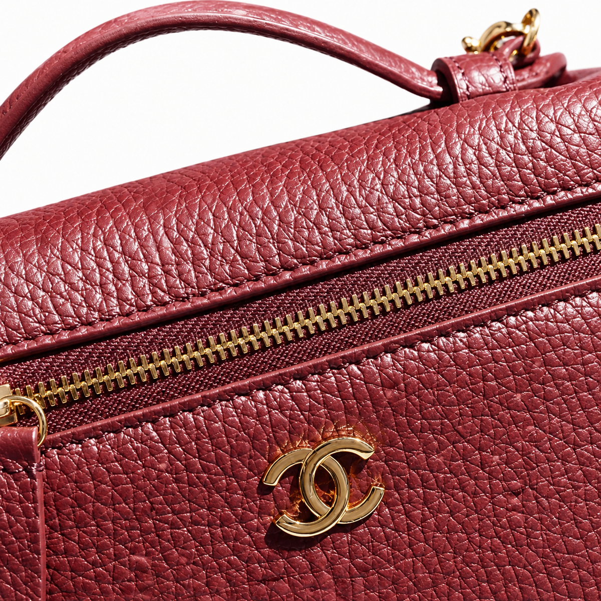 Chanel Burgundy Caviar Vanity Case Gold CC Top Handle Chain
