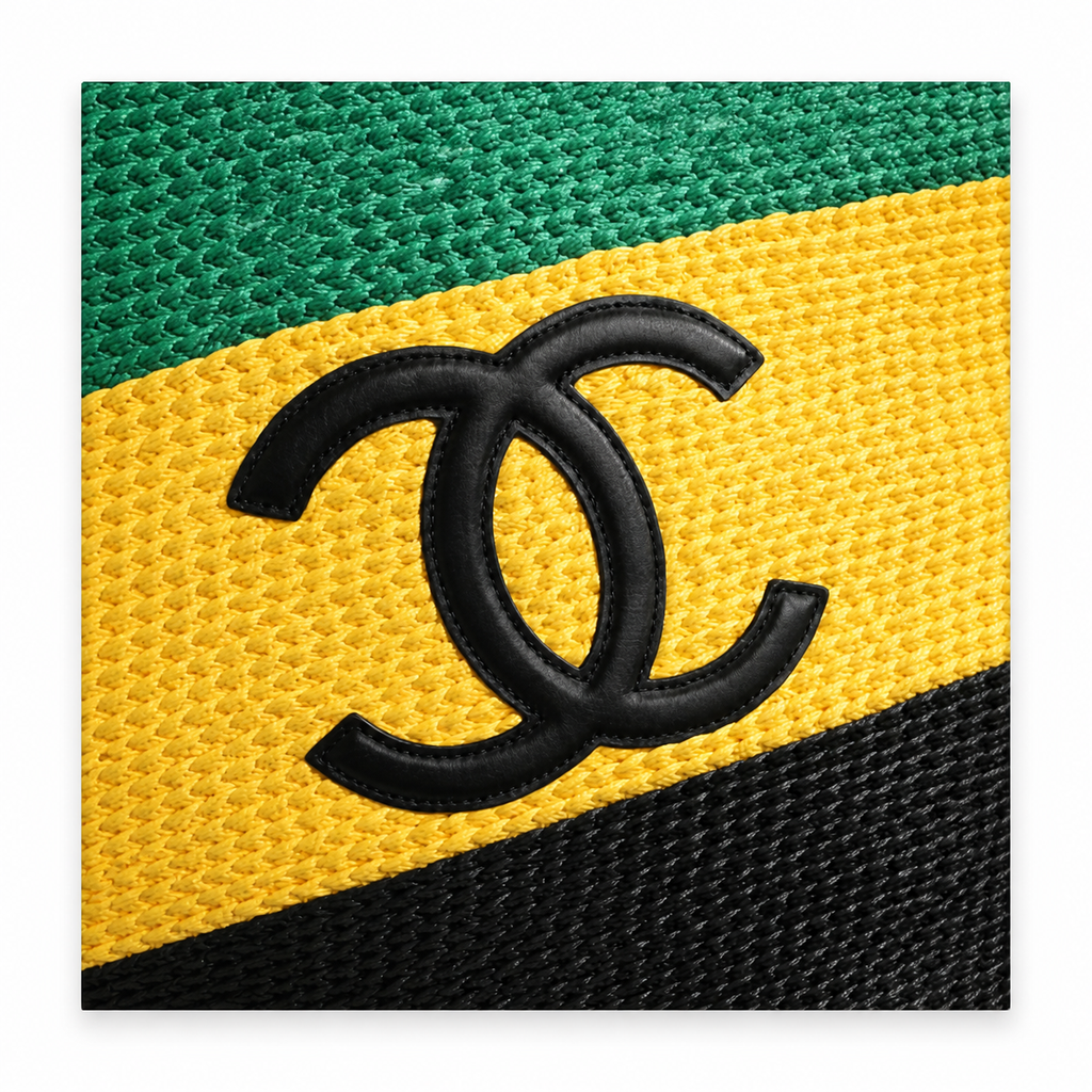 Chanel Striped Raffia Beach Tote Green Yellow Black CC