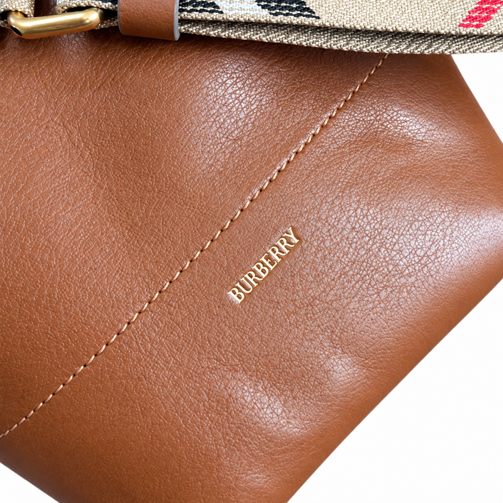 Burberry Cognac Bucket Bag with Heritage Check Strap