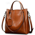 Cognac Oil Wax Leather Large Tote Bag with Crossbody Strap