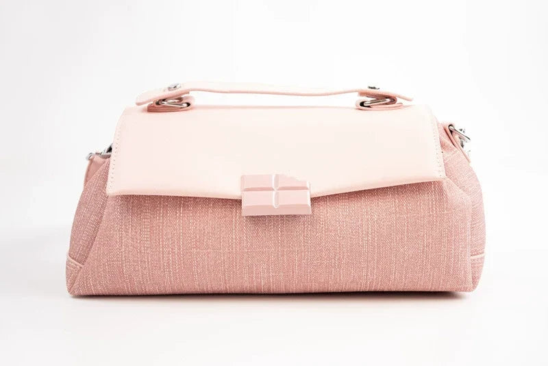 Pink Woven Canvas Flap Shoulder Bag 28cm